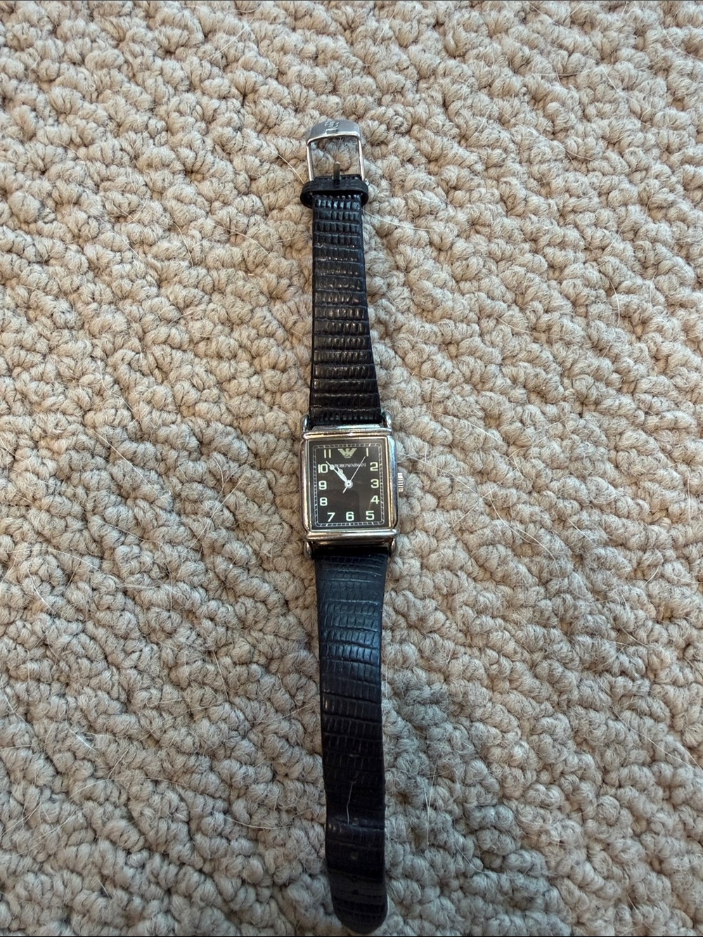 Emporio Armani Black Square Dial Watch with Silver Case